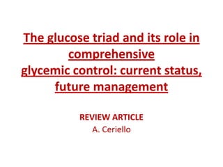 The glucose triad and its role in
        comprehensive
glycemic control: current status,
     future management

          REVIEW ARTICLE
             A. Ceriello
 