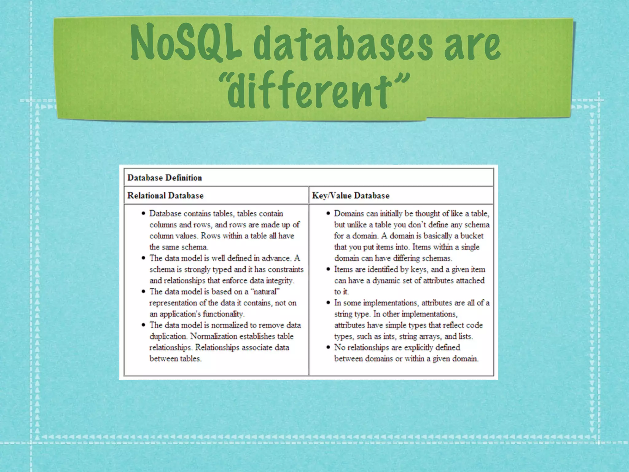 NoSQL databases are
    “different”
 