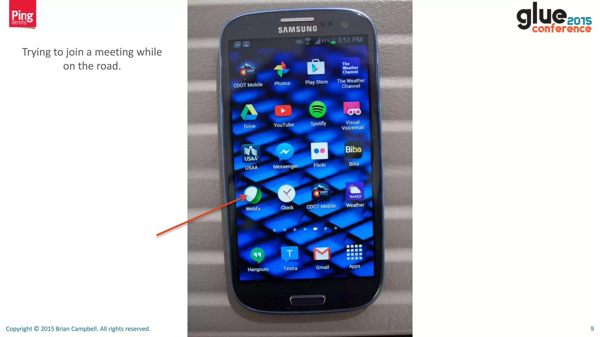 Copyright © 2015 Brian Campbell. All rights reserved. 9
Trying to join a meeting while
on the road.
 