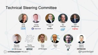 Technical Steering Committee
Emmanuel
Viale
Mic
Bowman
Stanislav
Liberman
Pardha
Vishnumolakala
Dave
Voell
Stefan
Teis
Richard G.
Brown
Satoshi
Oshima
Hart
Montgomery
Chris
Ferris
Tamás
Blummer
@hyperledger
 