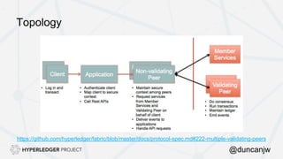 Topology
https://github.com/hyperledger/fabric/blob/master/docs/protocol-spec.md#222-multiple-validating-peers
@duncanjw
 
