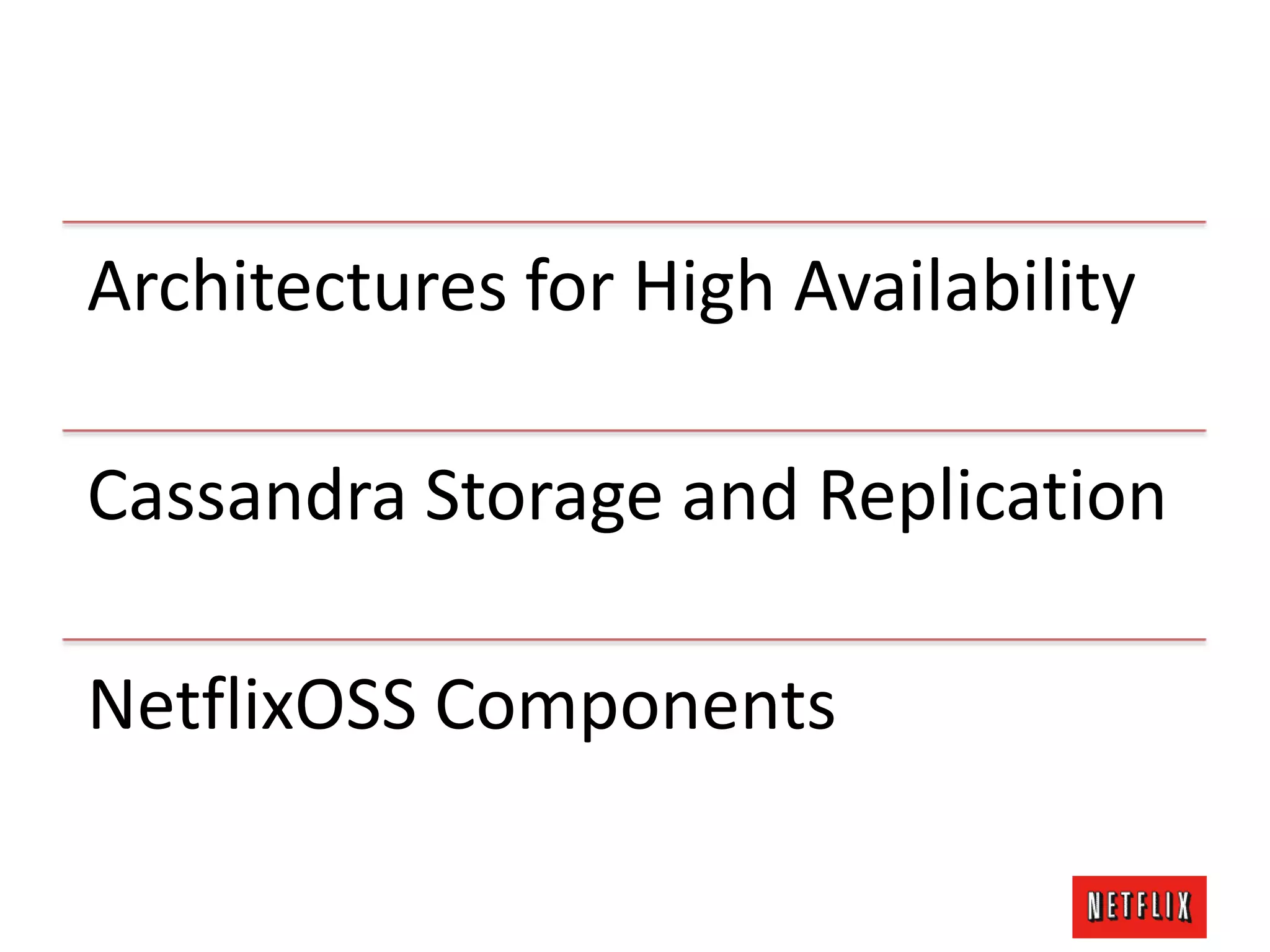 Architectures for High Availability
Cassandra Storage and Replication
NetflixOSS Components
 