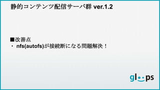 静的コンテンツ配信サーバ群 ver.1.2
■改善点
・ nfs(autofs)が接続断になる問題解決！
 