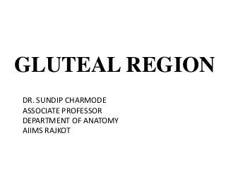 GLUTEAL REGION
DR. SUNDIP CHARMODE
ASSOCIATE PROFESSOR
DEPARTMENT OF ANATOMY
AIIMS RAJKOT
 