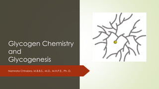 Glycogen Chemistry
and
Glycogenesis
Namrata Chhabra, M.B.B.S., M.D., M.H.P.E., Ph. D.
 