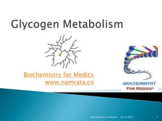 Biochemistry for Medics
      www.namrata.co




                      Biochemistry For Medics   8/12/2012   1
 