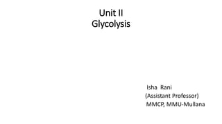 Unit II
Glycolysis
Isha Rani
(Assistant Professor)
MMCP, MMU-Mullana
 