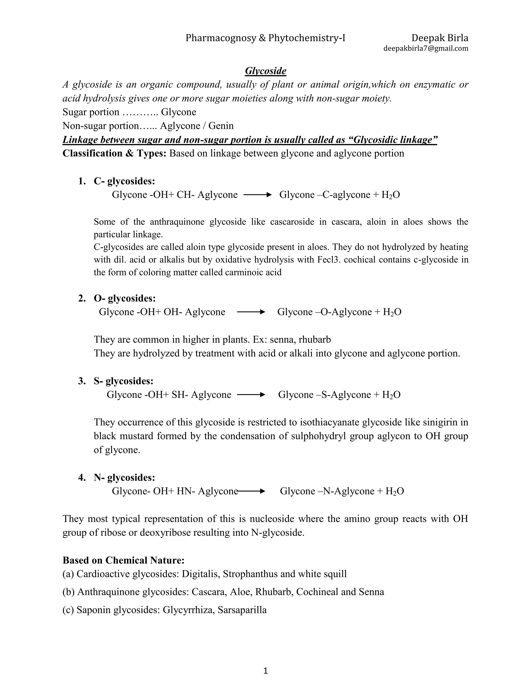 Pharmacognosy & Phytochemistry Glycosides PDF