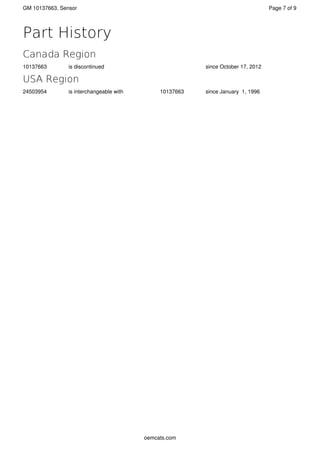 GM 10137663 Sensor Part Sales Statistics and Information | PDF