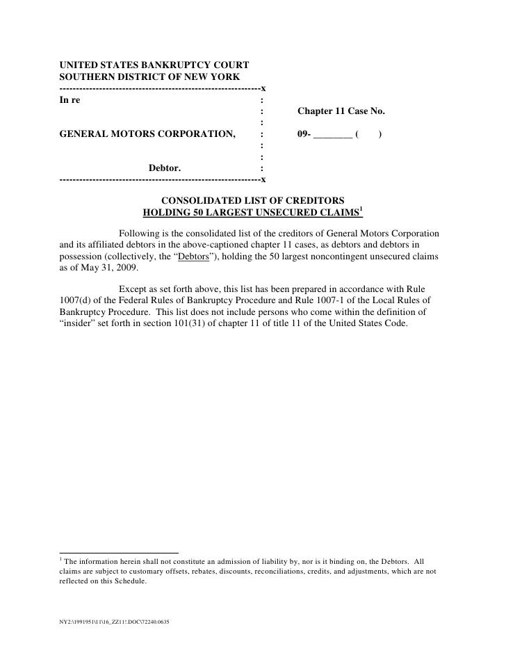 Findlaw Gm Bankruptcy Petition