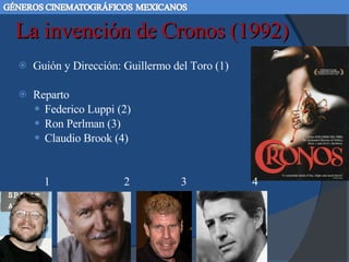 La invención de Cronos (1992) Guión y Dirección: Guillermo del Toro (1) Reparto Federico Luppi (2)  Ron Perlman (3) Claudio Brook (4) 1  2  3  4 