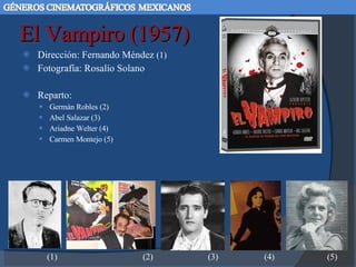El Vampiro (1957) Dirección: Fernando Méndez  (1) Fotografía: Rosalío Solano Reparto:  Germán Robles (2) Abel Salazar (3) Ariadne Welter (4)  Carmen Montejo (5) (1)  (2)  (3)  (4)  (5) 