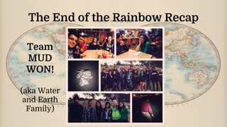 The End of the Rainbow Recap
Team
MUD
WON!
(aka Water
and Earth
Family)
 