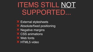 @KevinMandeville #CSSSummit
✅ ACCESSIBILITYCSSIMPROVEMENTS
pitch
pitch-range
richness
speak
speak-header
speak-numeral
speak-punctuation
speech-rate
 