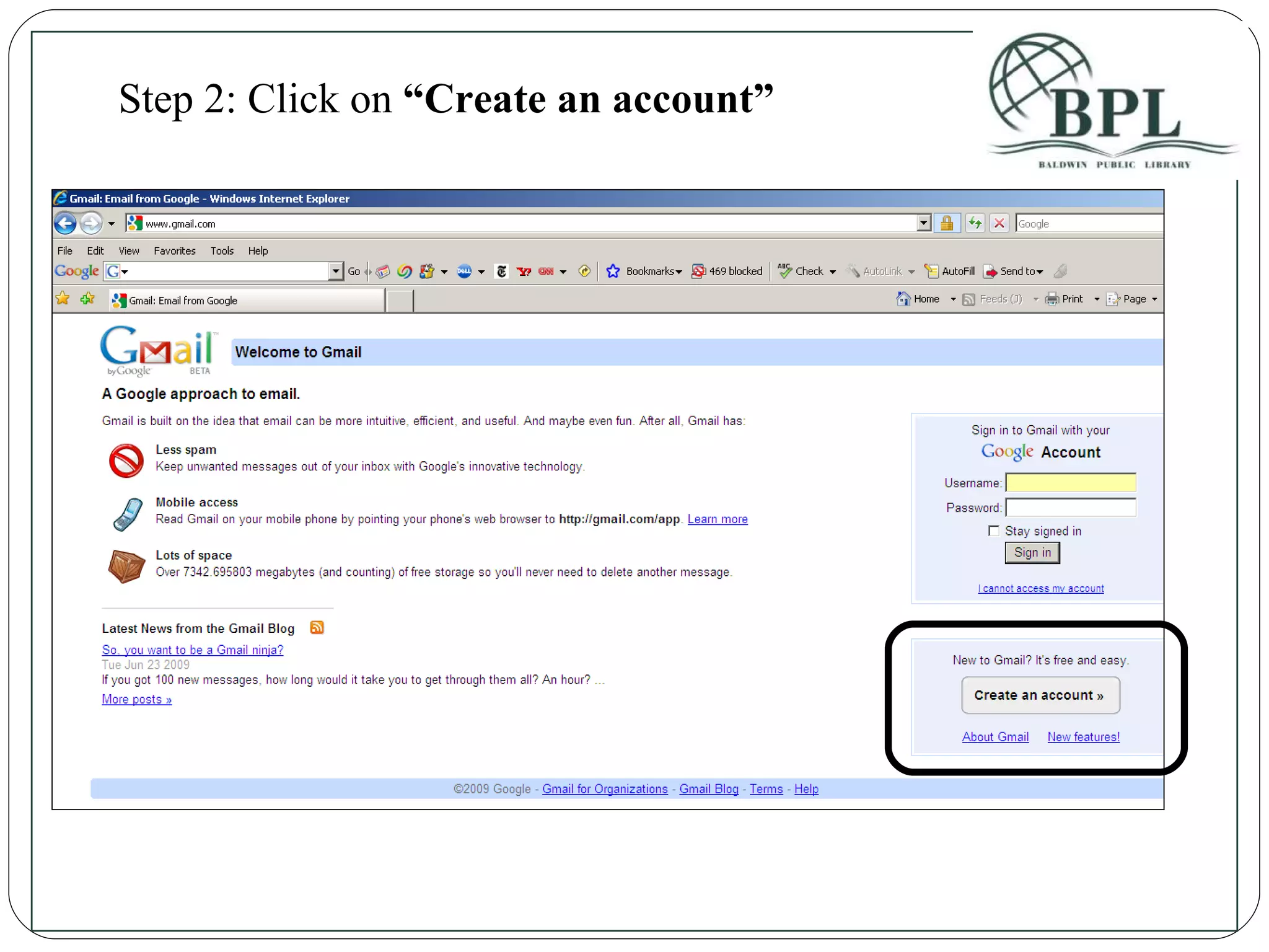 Step 2: Click on  “Create an account” 