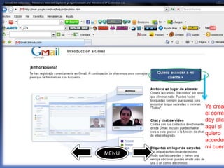 Ya crea
       el correo
       doy clic
       aquí si
       quiero
       acceder
       mi cuen
MENU
 