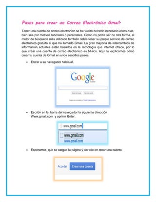 pasos para crear una cuenta de gmail | DOCX