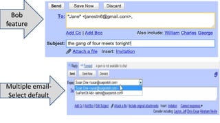 Bob
feature
Multiple email-
Select default
 