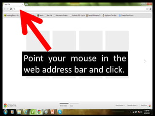Point your mouse in the
web address bar and click.
 