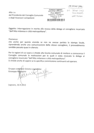 G marazzini sl-interrogazione sl su revoca delega consig. incaricato città metropolitana-2013