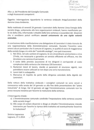 G marazzini sl-interrogazione su vertenza sindacale amga lav aemme linea ambiente-2014