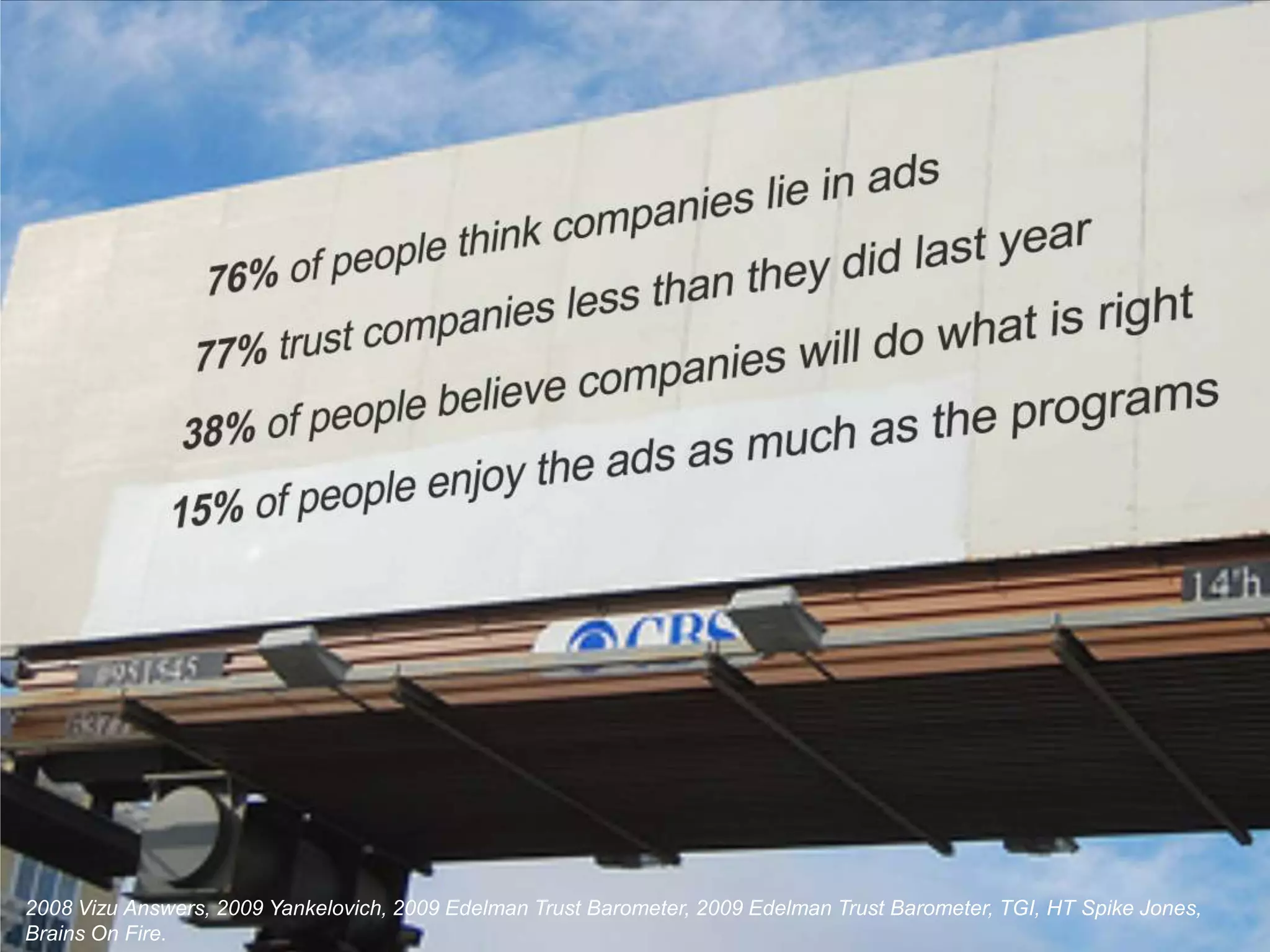 76% of people think companies lie in ads77%trust companies less than they did last year38%of people believe companies will do what is right15% of people enjoy the ads as much as the programs2008 Vizu Answers, 2009 Yankelovich, 2009 Edelman Trust Barometer, 2009 Edelman Trust Barometer, TGI, HT Spike Jones, Brains On Fire.Page 25© 2009 Razorfish. All rights reserved.