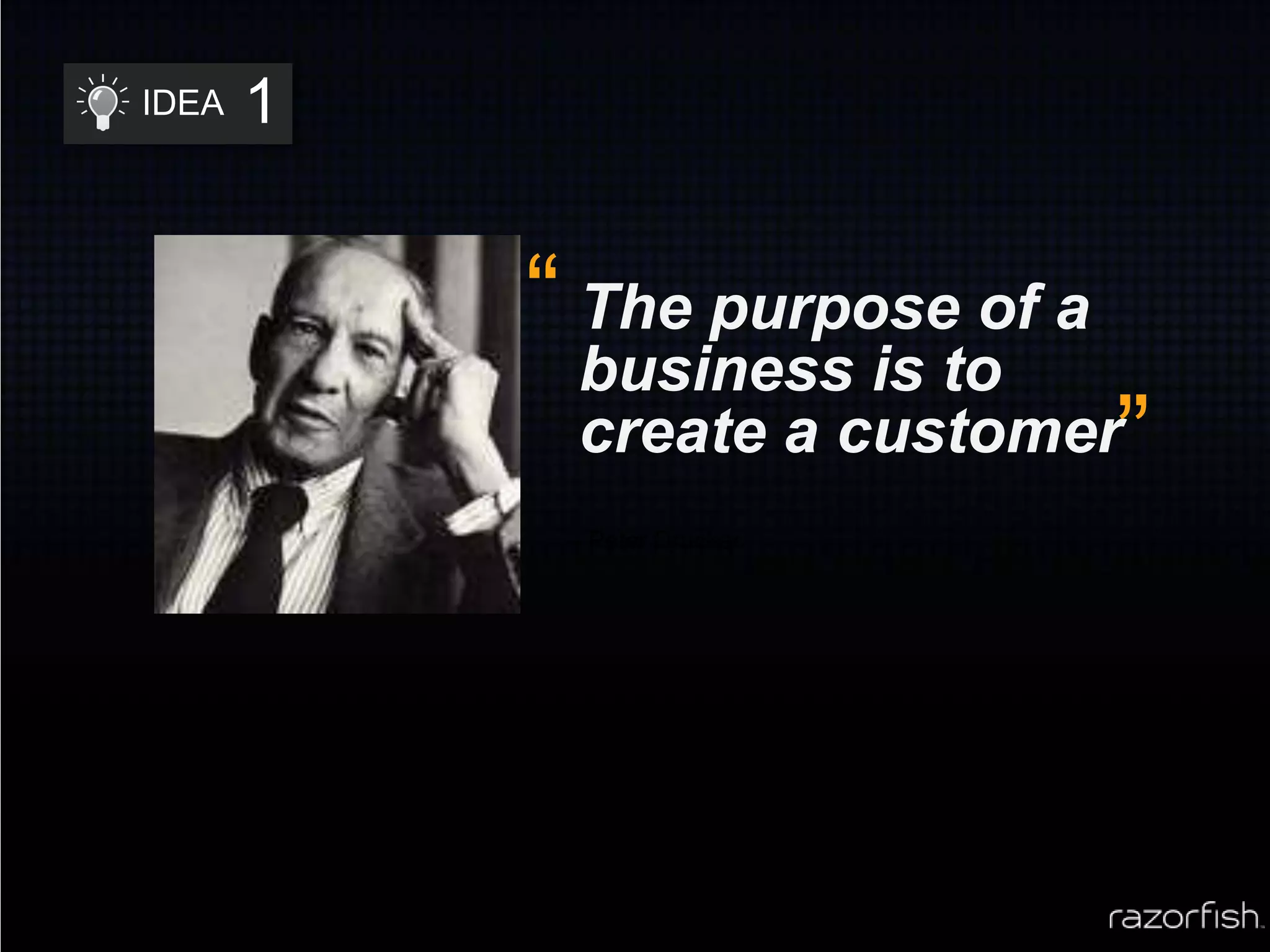 1IDEA“The purpose of a business is to create a customer”– Peter Drucker