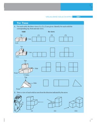 SYMMETRY 267
Ifapentagonisregular,naturally,itssidesshouldhaveequallength.Youwill,lateron,
learn that the measure of each of its angles is 108° (Fig 14.4).
Aregularhexagonhasallitssidesequalandeachofitsanglesmeasures
120°.You will learn more of these figures later (Fig 14.5).
Theregularpolygonsaresymmetricalfiguresandhencetheirlinesof
symmetryarequiteinteresting,
Eachregularpolygonhasasmanylinesofsymmetryasithassides[Fig14.6(i)-(iv)].
Wesay,theyhavemultiplelinesofsymmetry.
Perhaps,youmightliketoinvestigatethisbypaperfolding.Goahead!
The concept of line symmetry is closely related to mirror reflection. Ashape has line
symmetrywhenonehalfofitisthemirrorimageoftheotherhalf(Fig14.7).Amirrorline,
thus,helpstovisualisealineofsymmetry(Fig14.8).
Is the dotted line a mirror line? No. Is the dotted line a mirror line? Yes.
Fig 14.8
Fig 14.4
Fig 14.5
Fig 14.7
Fig 14.6
 