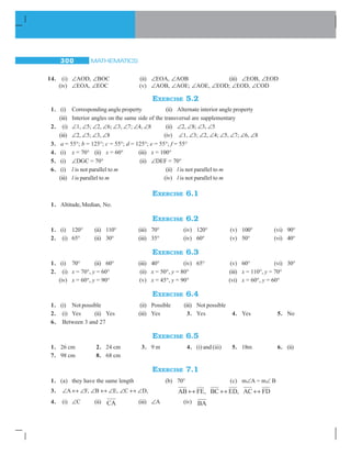 MATHEMATICS276
5. Namethequadrilateralswhichhavebothlineandrotationalsymmetryofordermore
than 1.
6. After rotating by 60° about a centre, a figure looks exactly the same as its original
position.Atwhatotherangleswillthishappenforthefigure?
7. Can we have a rotational symmetry of order more than 1 whose angle of rotation is
(i) 45°? (ii) 17°?
WHAT HAVE WE DISCUSSED?
1. Afigurehaslinesymmetry,ifthereisalineaboutwhichthefiguremaybefoldedso
thatthetwopartsofthefigurewillcoincide.
2. Regularpolygonshaveequalsidesandequalangles.Theyhavemultiple(i.e.,more
thanone)linesofsymmetry.
3. Eachregularpolygonhasasmanylinesofsymmetryasithassides.
Regular Regular Regular Square Equilateral
Polygon hexagon pentagon triangle
Numberoflines 6 5 4 3
ofsymmetry
4. Mirrorreflectionleadstosymmetry,underwhichtheleft-rightorientationhavetobe
taken care of.
5. Rotation turns an object about a fixed point.
This fixed point is the centre of rotation.
The angle by which the object rotates is the angle of rotation.
A half-turn means rotation by 180o
; a quarter-turn means rotation by 90o
. Rotation
maybeclockwiseoranticlockwise.
6. If, after a rotation, an object looks exactly the same, we say that it has a rotational
symmetry.
7. Inacompleteturn(of360o
),thenumberoftimesanobjectlooksexactlythesameis
called the order of rotational symmetry.The order of symmetry of a square, for
example,is4while,foranequilateraltriangle,itis3.
8. Someshapeshaveonlyonelineofsymmetry,liketheletterE;somehaveonlyrotational
symmetry, like the letter S; and some have both symmetries like the letter H.
Thestudyofsymmetryisimportantbecauseofitsfrequentuseinday-to-daylifeand
more because of the beautiful designs it can provide us.
 