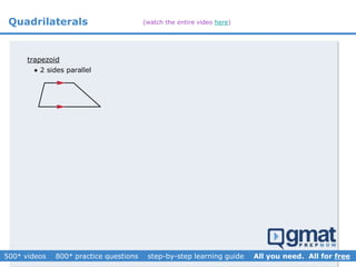 Quadrilaterals
trapezoid
2 sides parallel
(watch the entire video here)
 