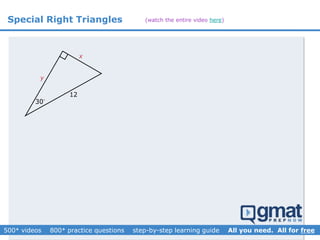 Special Right Triangles
12
30
x
y
(watch the entire video here)
 