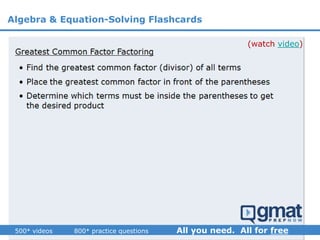 (watch video)
Algebra & Equation-Solving Flashcards
 