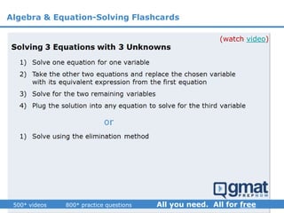 (watch video)
Algebra & Equation-Solving Flashcards
 