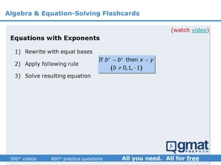 (watch video)
Algebra & Equation-Solving Flashcards
 