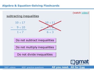 (watch video)
Algebra & Equation-Solving Flashcards
 