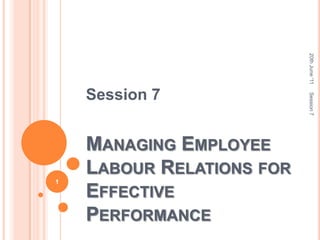 Session 7 Managing Employee Labour Relations for Effective Performance 20th June '11 Session 7 1 