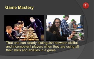 Team Balance Design Considerations
 Is there total player balance between all
players?
 How can teams’ starting positions be
balanced?
 What privileged abilities need to be mitigated?
 What handicaps need to be applied?
 What other balancing effects need to be
applied during gameplay?
 