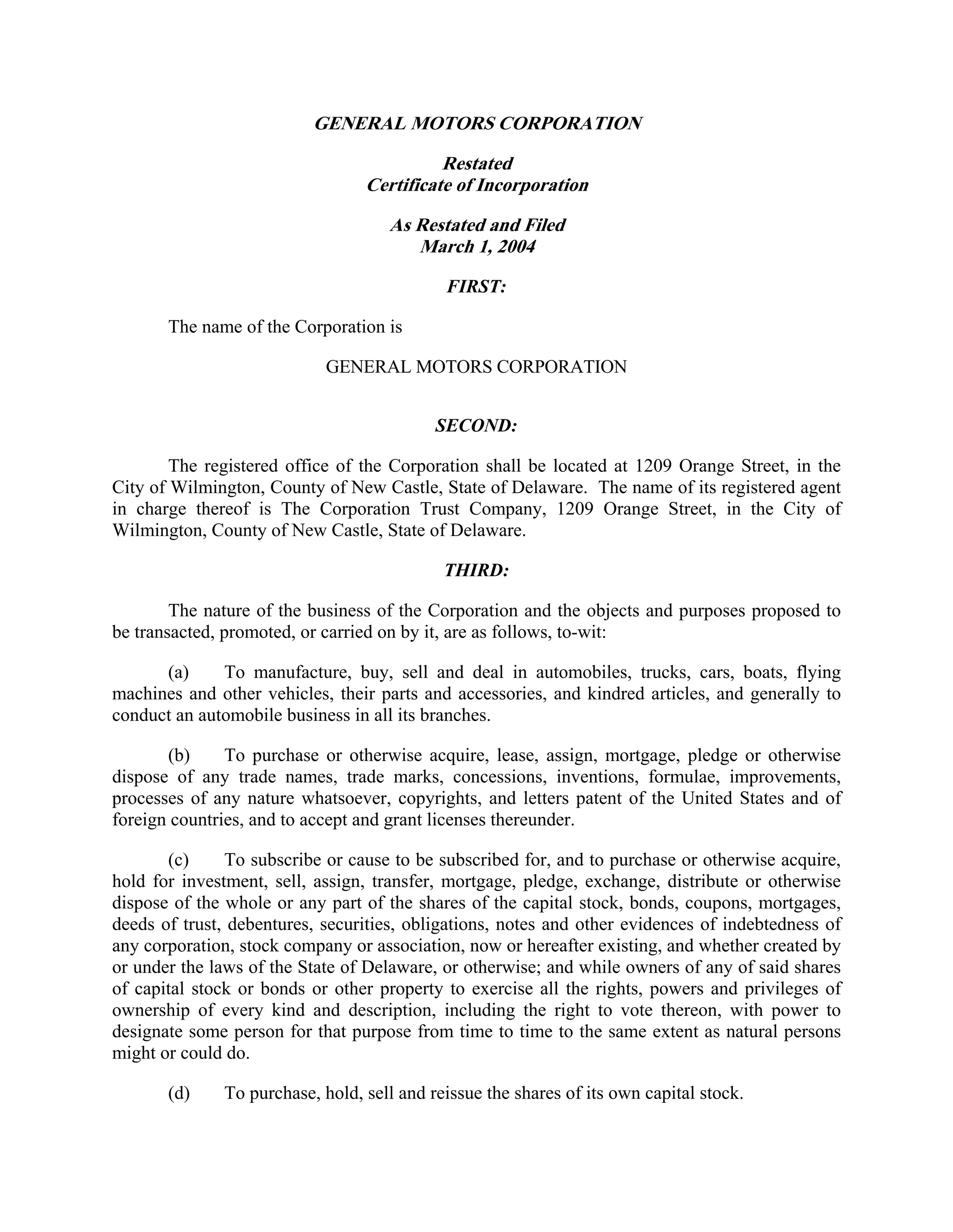 GM Corporate Governance Certificate of Incorporation PDF