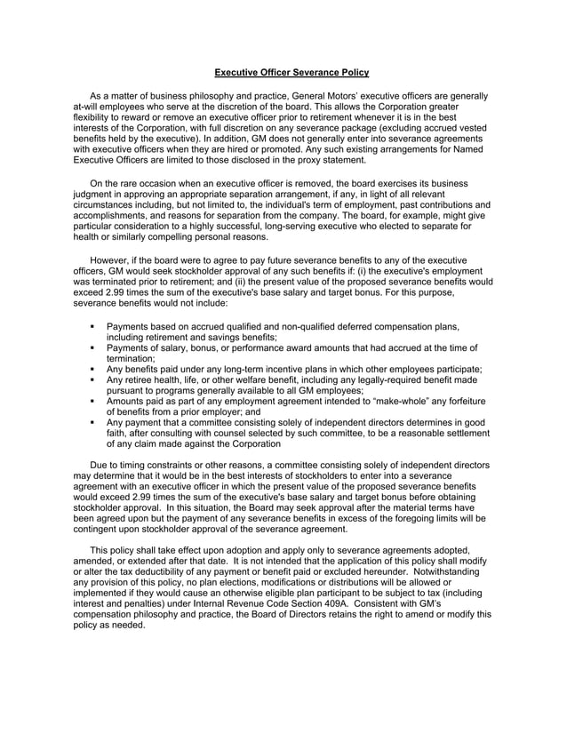 GM_Corporate Governance_Executive Officer Severance Policy PDF