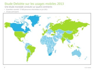 © 2013 Deloitte7
Etude Deloitte sur les usages mobiles 2013
Une étude mondiale conduite sur quatre continents
• Echantillo...