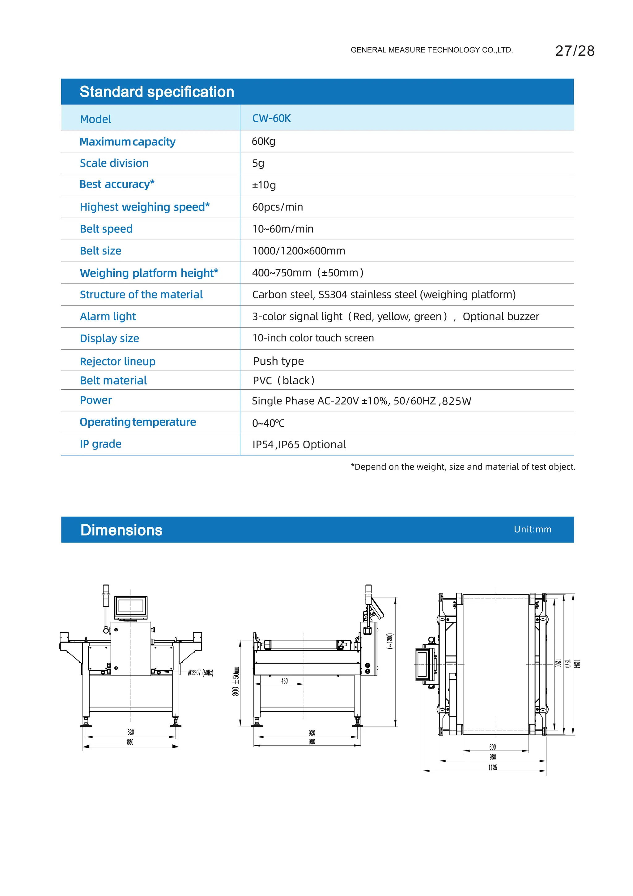 GM CW-6K Dynamic Checkweigher with Metal Detector