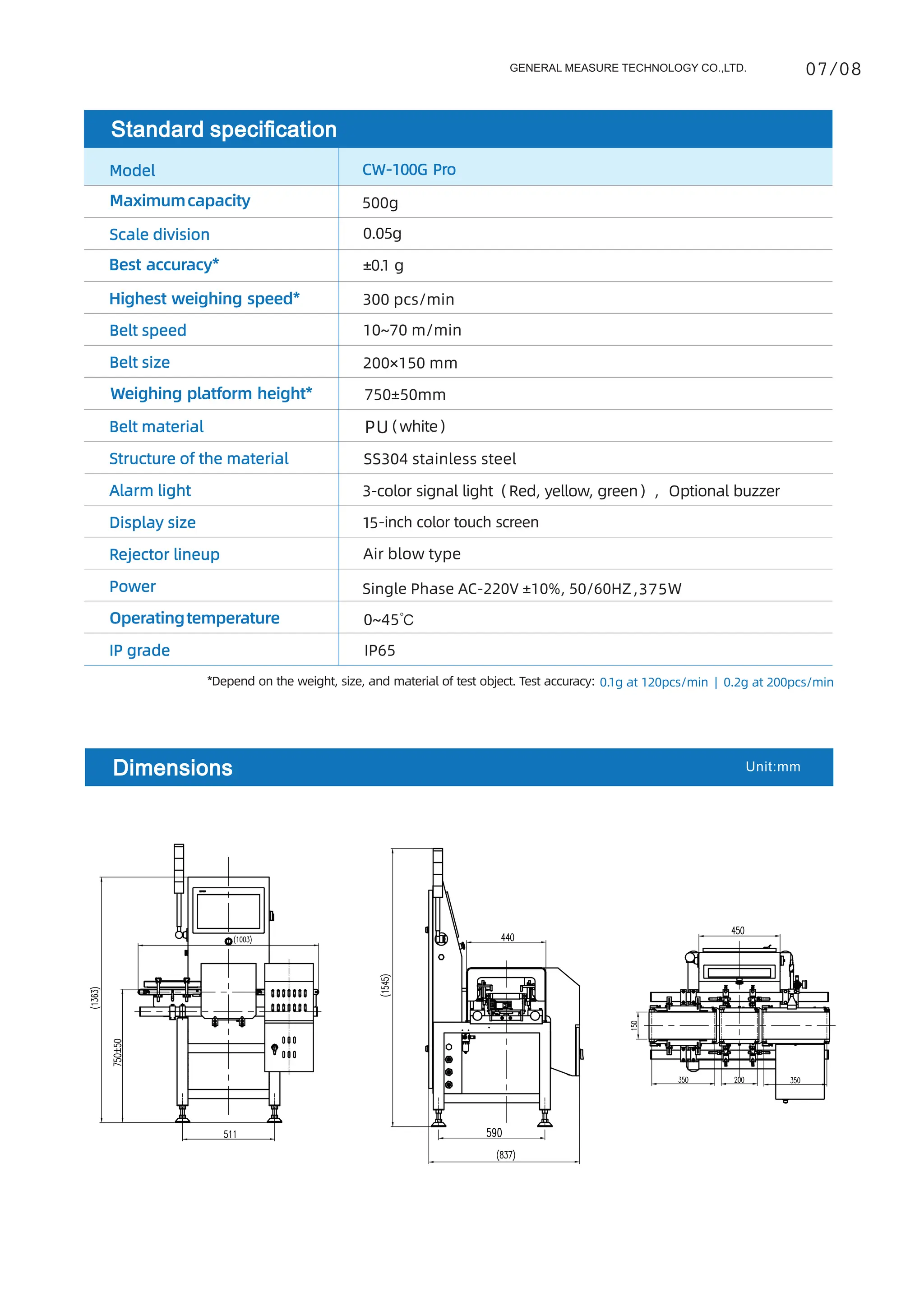 GM CW-6K Dynamic Checkweigher with Metal Detector