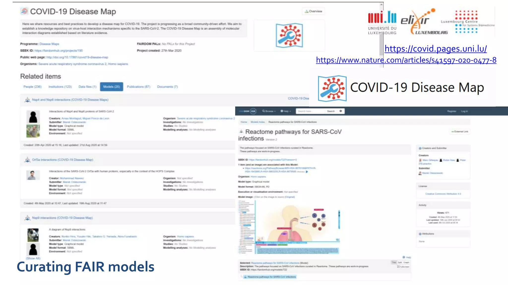 https://www.nature.com/articles/s41597-020-0477-8
https://covid.pages.uni.lu/
Curating FAIR models
 