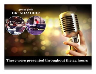 Unleashing purpose-led growth
These were presented throughout the 24 hours
30 sec pitch
OK! AHA! OHO!
 