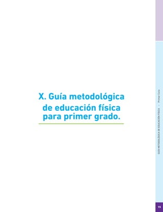 GUÍAMETODOLÓGICADEEDUCACIÓNFÍSICA - PrimerCiclo
15
X. Guía metodológica
de educación física
para primer grado.
 