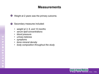 InterventionAll participants received comprehensive, in-person group behavioral treatment:   initially weekly for 20 weeks, every other week for 20 weeks.