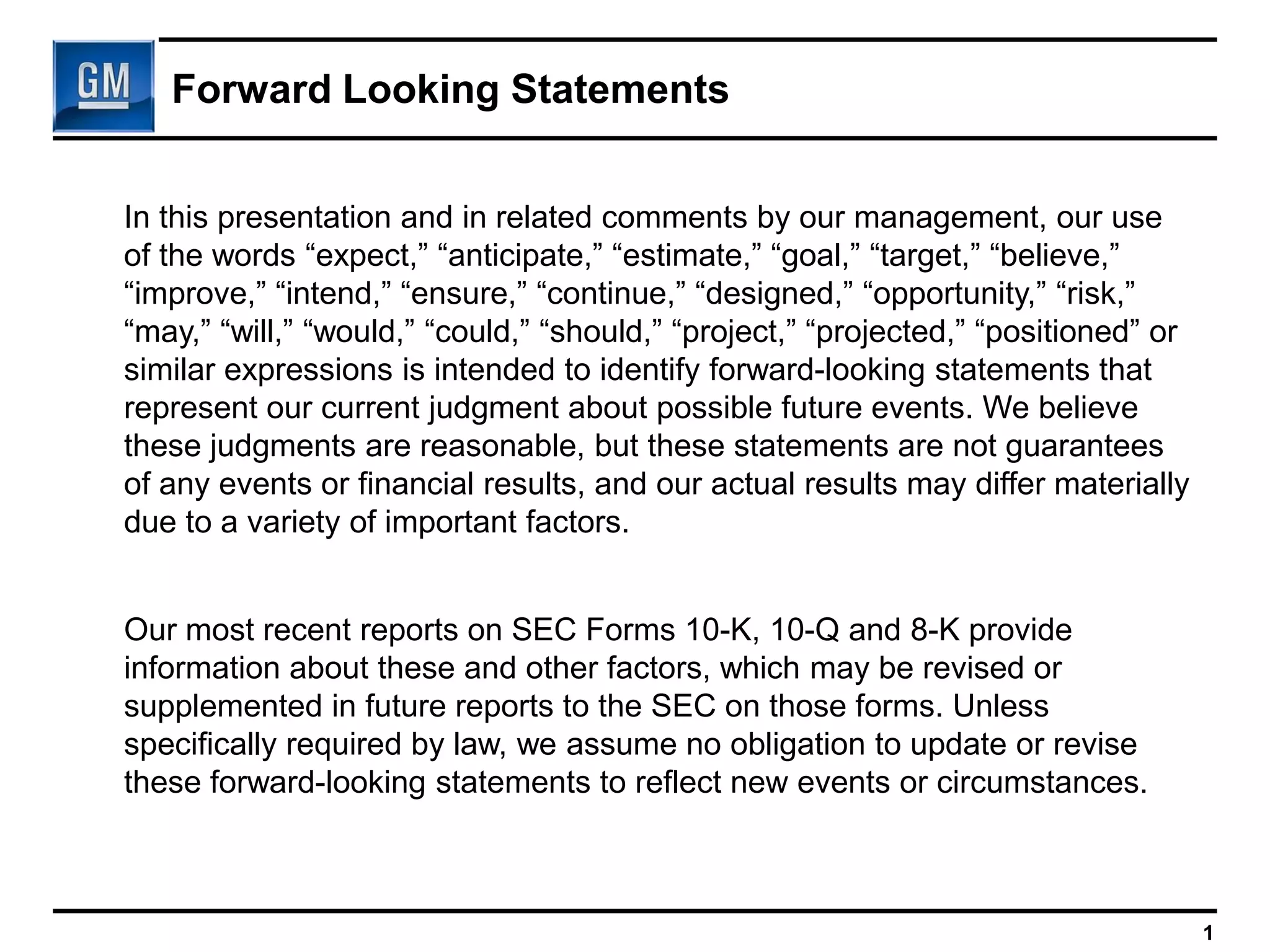 Gm Events & Presentations Gm Analyst Briefing Gm Plan For Long Term Viability