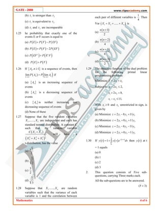 GATE Mathematics Paper-2000 | PDF