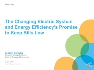 The Changing Electric System
and Energy Efficiency’s Promise
to Keep Bills Low
Joseph Sullivan
Manager of Strategic Relations
Center for Energy and Environment
July 28, 2016
 
