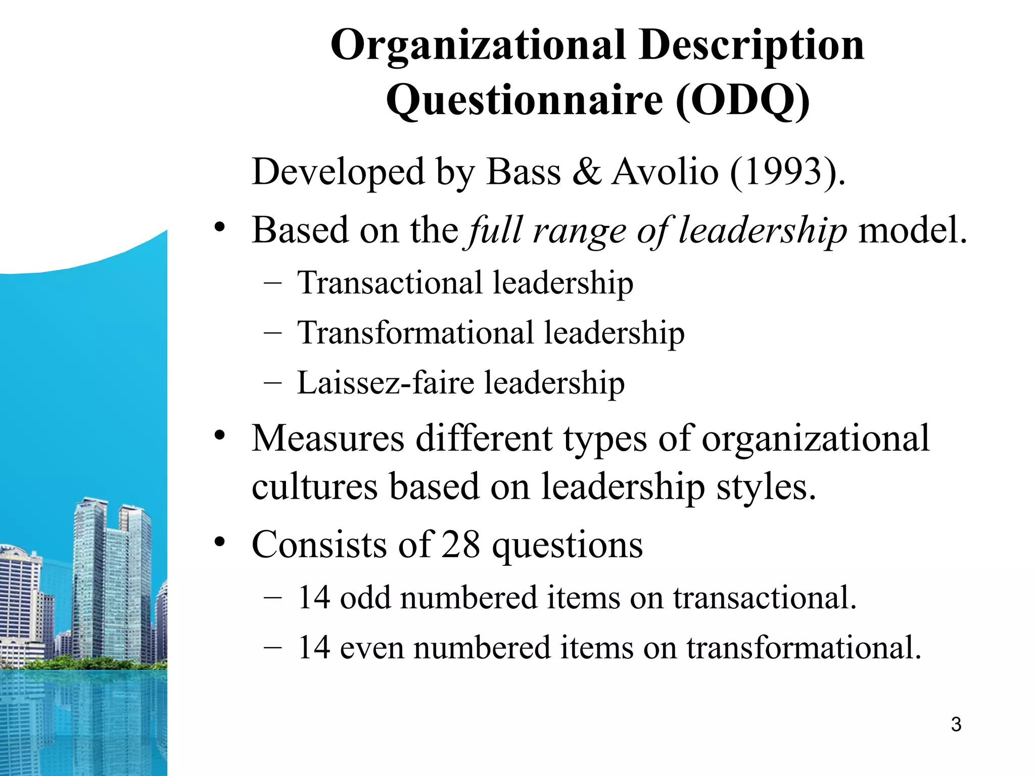 Measuring Organizational Culture and Leadership: Evaluation of the ...